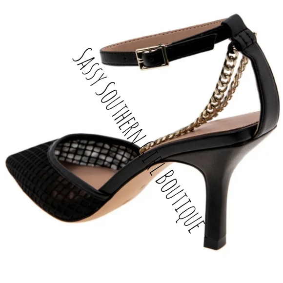 ⭐🆕BCBG black mesh chain ankle strap heels - Picture 2 of 11